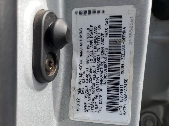 1NXBR30E65Z401978 - 2005 TOYOTA COROLLA CE SILVER photo 12