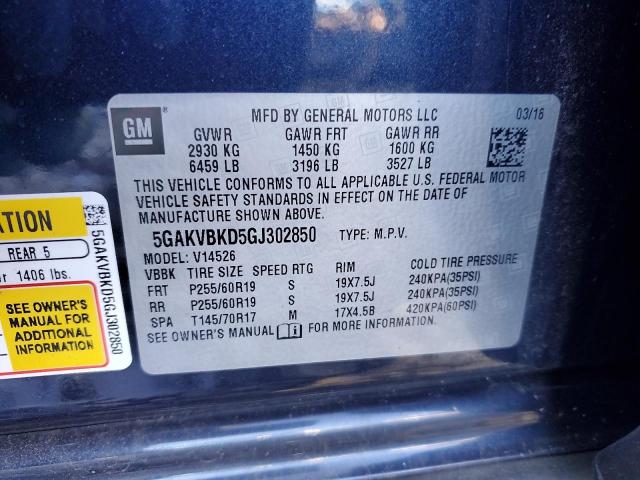 5GAKVBKD5GJ302850 - 2016 BUICK ENCLAVE BLUE photo 13