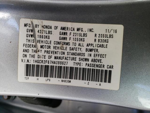 1HGCR2F67HA099627 - 2017 HONDA ACCORD SPORT ვერცხლისფერი ფოტო 13