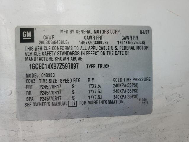 1GCEC14X97Z597097 - 2007 CHEVROLET SILVERADO C1500 CLASSIC Ağ foto 12