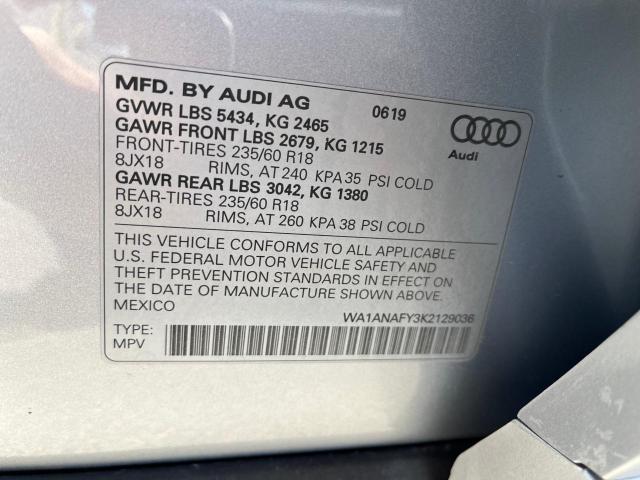 WA1ANAFY3K2129036 - 2019 AUDI Q5 PREMIUM GRAY photo 10