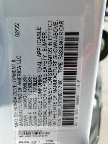 19XFL1H7XNE012180 - 2022 HONDA CIVIC EXL Ağ foto 12