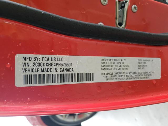 2C3CDXHG4PH575501 - 2023 DODGE CHARGER GT RED photo 12