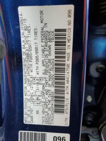 3TMJU4GNXFM185035 - 2015 TOYOTA TACOMA DOUBLE CAB PRERUNNER BLUE photo 13