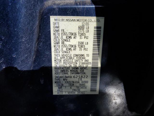 5N1AR18W46C625822 - 2006 NISSAN PATHFINDER LE 蓝色 照片 13