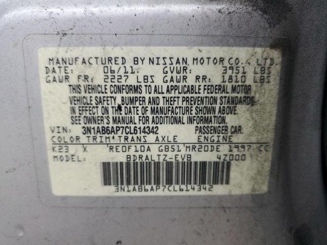 3N1AB6AP7CL614342 - 2012 NISSAN SENTRA 2.0 SILVER photo 12