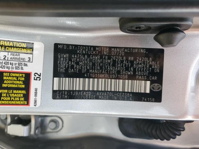 4T1G11AK0LU971056 - 2020 TOYOTA CAMRY SE SILVER photo 12