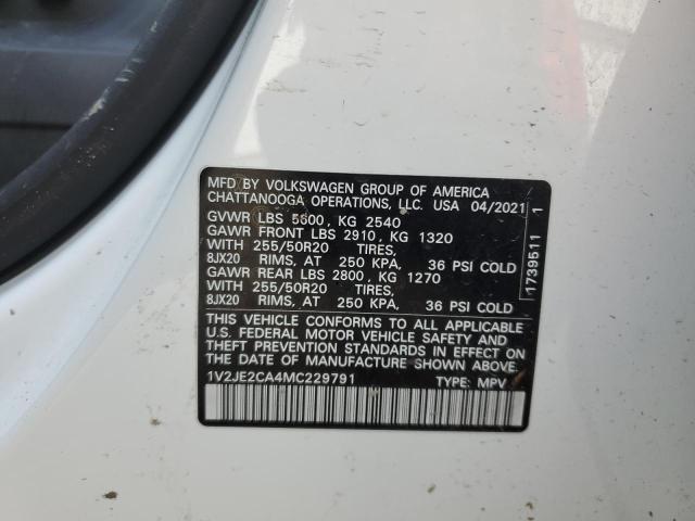 1V2JE2CA4MC229791 - 2021 VOLKSWAGEN ATLAS CROS SE WHITE photo 13