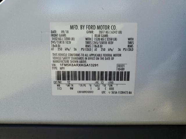 1FM5K8ARXKGA13291 - 2019 FORD EXPLORER POLICE INTERCEPTOR Blanc photo 13