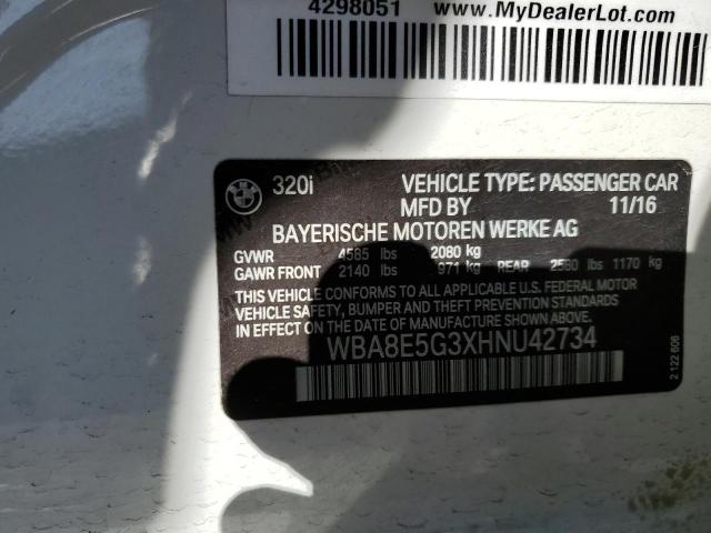 WBA8E5G3XHNU42734 - 2017 BMW 320 XI WHITE photo 12