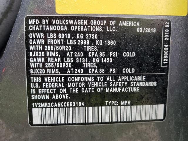 1V2MR2CA5KC553184 - 2019 VOLKSWAGEN ATLAS SEL GRAY photo 14