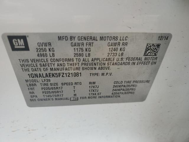 1GNALAEK5FZ121081 - 2015 CHEVROLET EQUINOX LS WHITE photo 12