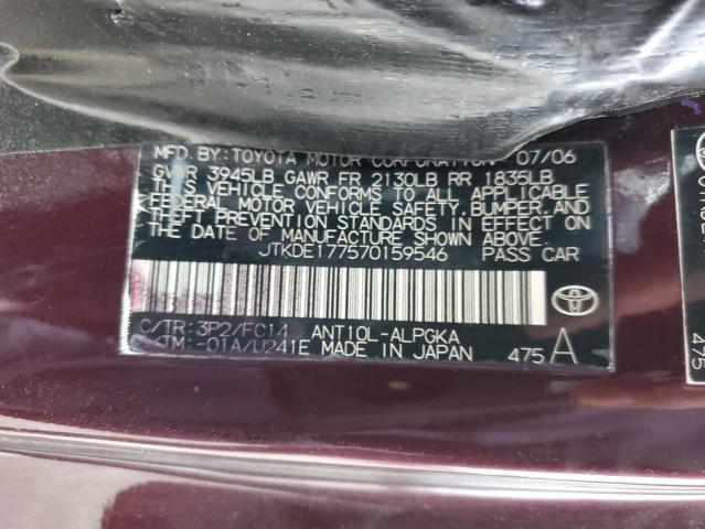 JTKDE177570159546 - 2007 TOYOTA SCION TC BURGUNDY photo 12