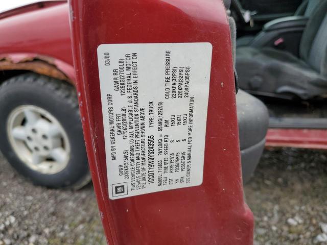 1GCDT19W0Y8243505 - 2000 CHEVROLET S TRUCK S10 RED photo 12