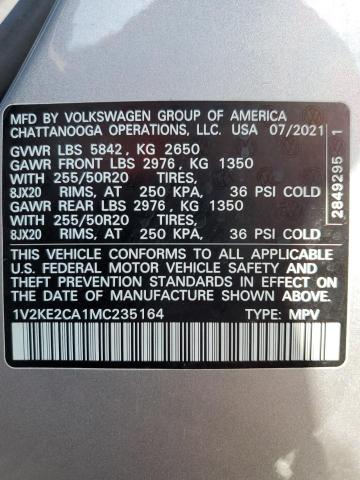 1V2KE2CA1MC235164 - 2021 VOLKSWAGEN ATLAS CROS SE SILVER photo 14