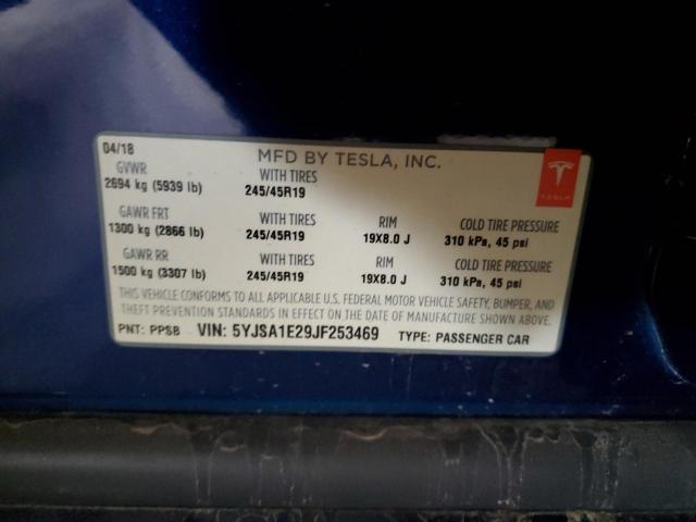 5YJSA1E29JF253469 - 2018 TESLA MODEL S BLUE photo 12
