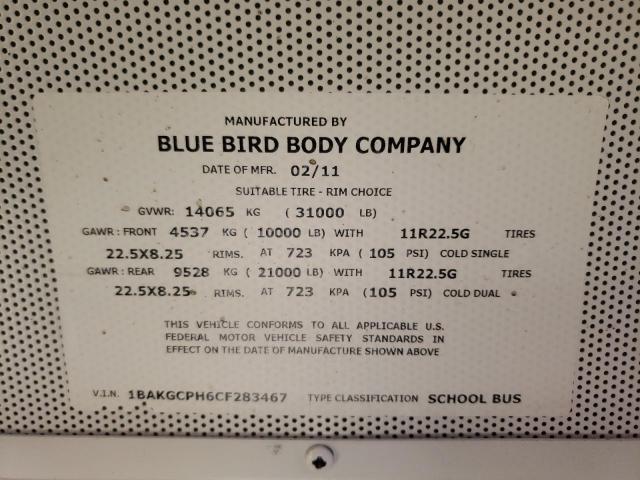 1BAKGCPH6CF283467 - 2012 BLUE BIRD SCHOOL BUS YELLOW photo 12