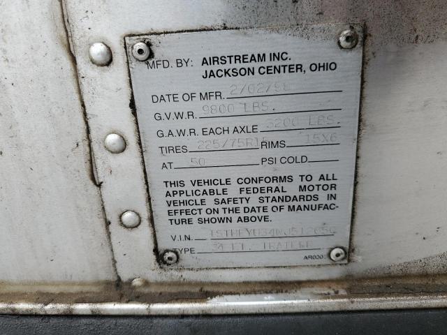 1STHEYU34WJ512050 - 1998 AIRSTREAM CAMPER SILVER photo 10