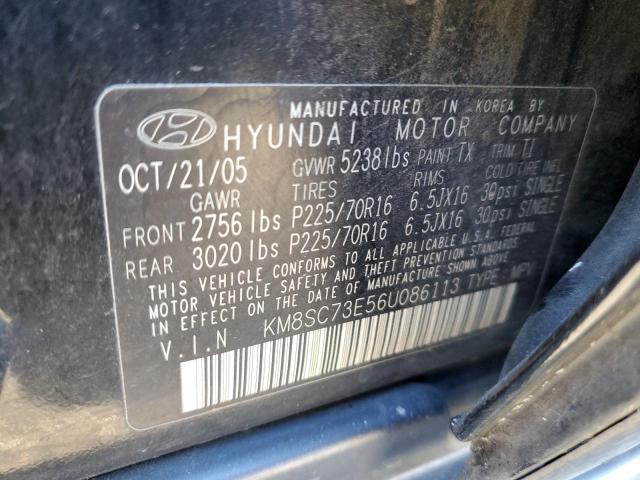 KM8SC73E56U086113 - 2006 HYUNDAI SANTA FE GLS BLACK photo 12