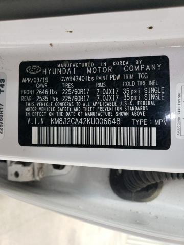 KM8J2CA42KU006648 - 2019 HYUNDAI TUCSON SE WHITE photo 13