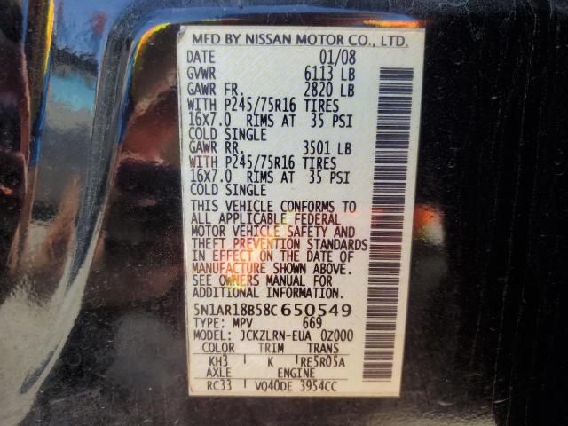 5N1AR18B58C650549 - 2008 NISSAN PATHFINDER S 黑色 照片 12