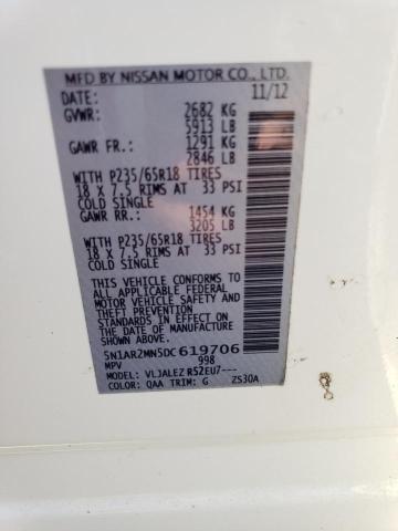 5N1AR2MN5DC619706 - 2013 NISSAN PATHFINDER S 白色 照片 13