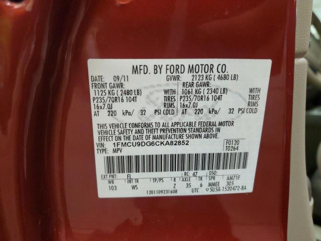 1FMCU9DG6CKA82852 - 2012 FORD ESCAPE XLT RED photo 12