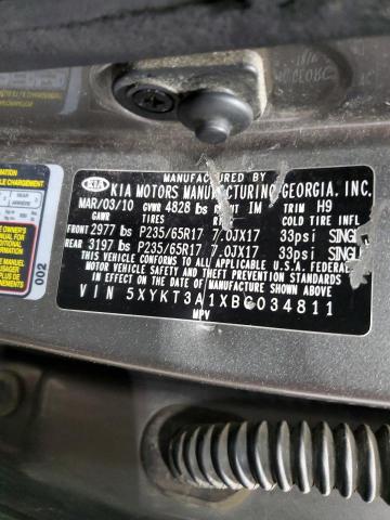 5XYKT3A1XBG034811 - 2011 KIA SORENTO BASE GRAY photo 12