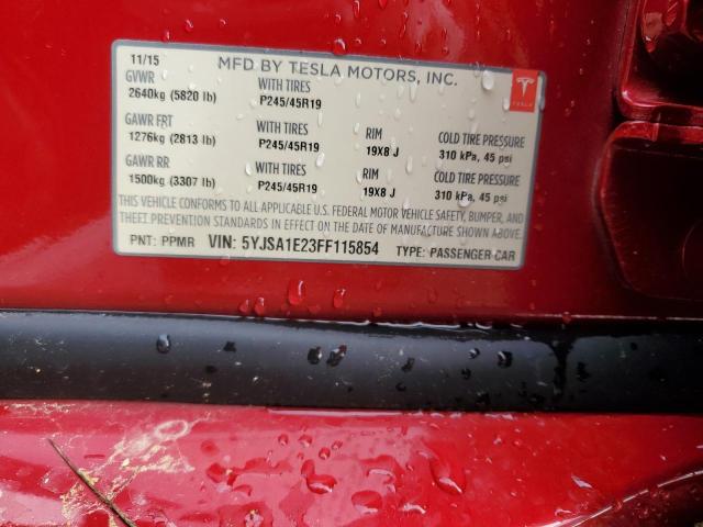 5YJSA1E23FF115854 - 2015 TESLA MODEL S RED photo 13