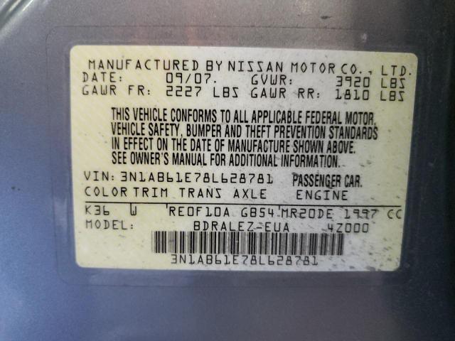 3N1AB61E78L628781 - 2008 NISSAN SENTRA 2.0 SILVER photo 12