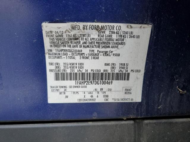 1FAHP2E97DG100469 - 2013 FORD TAURUS SEL BLUE photo 13