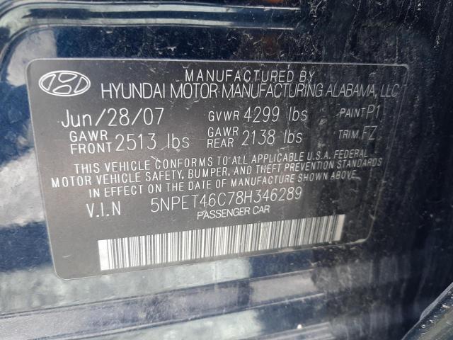 5NPET46C78H346289 - 2008 HYUNDAI SONATA GLS BLACK photo 12