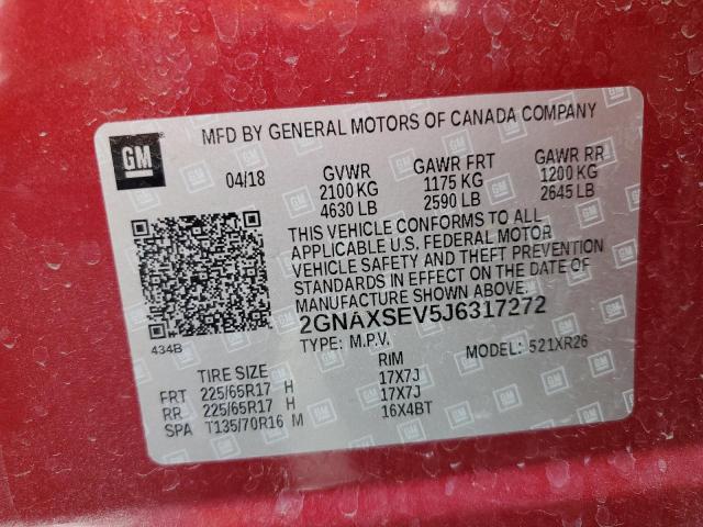 2GNAXSEV5J6317272 - 2018 CHEVROLET EQUINOX LT RED photo 13