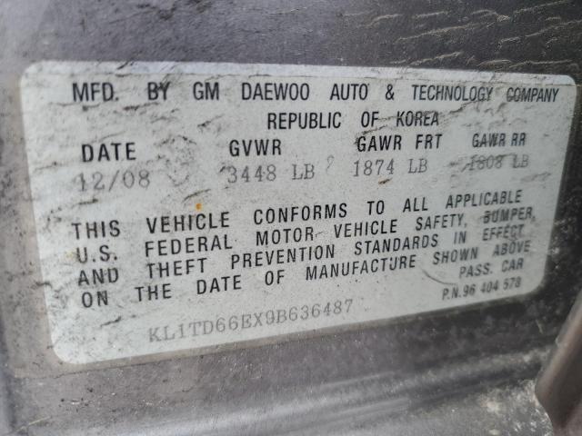 KL1TD66EX9B636487 - 2009 CHEVROLET AVEO LS Boz foto 13