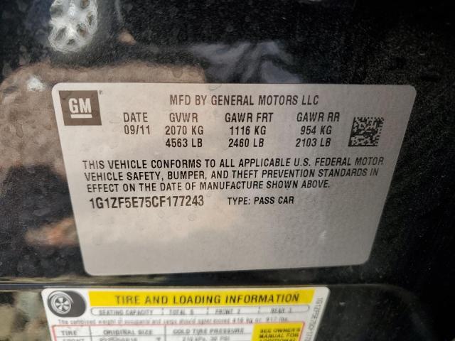 1G1ZF5E75CF177243 - 2012 CHEVROLET MALIBU 3LT შავი ფოტო 12