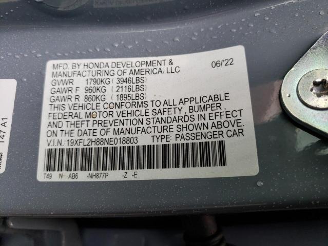 19XFL2H88NE018803 - 2022 HONDA CIVIC SPORT 蓝色 照片 12