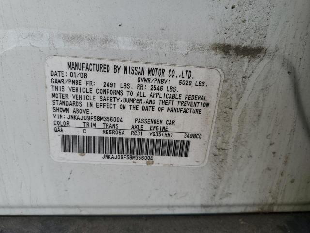 JNKAJ09F58M356004 - 2008 INFINITI EX35 BASE Սպիտակ լուսանկար 12