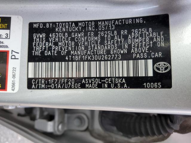 4T1BF1FK3DU262773 - 2013 TOYOTA CAMRY L SILVER photo 12