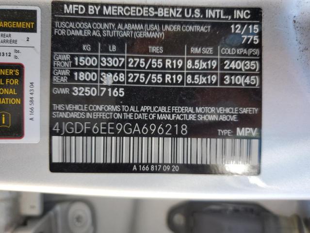 4JGDF6EE9GA696218 - 2016 MERCEDES-BENZ GL 450 4MATIC SILVER photo 13