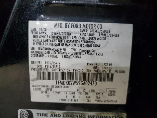 1FMDK02W59GA02470 - 2009 FORD TAURUS X SEL BLACK photo 12