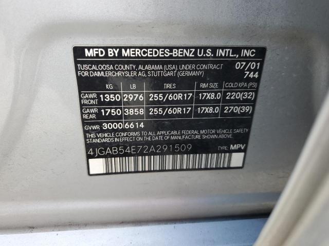 4JGAB54E72A291509 - 2002 MERCEDES-BENZ ML 320 SILVER photo 13