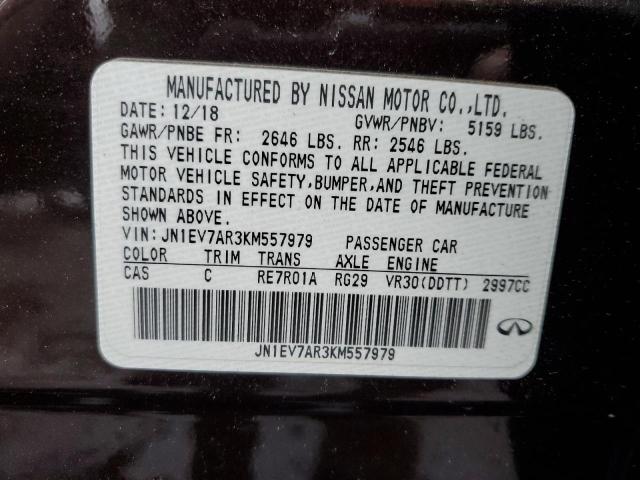 JN1EV7AR3KM557979 - 2019 INFINITI Q50 LUXE MAROON photo 13