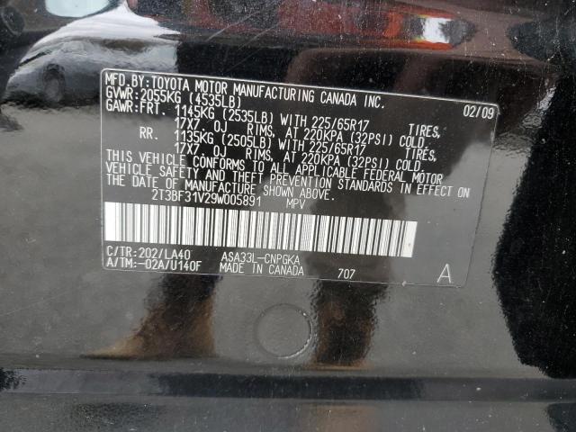 2T3BF31V29W005891 - 2009 TOYOTA RAV4 LIMITED BLACK photo 13