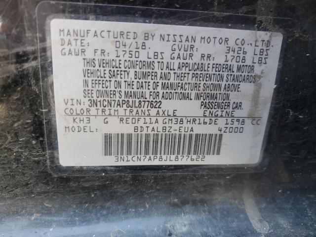 3N1CN7AP8JL877622 - 2018 NISSAN VERSA S BLACK photo 12