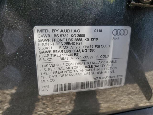 WA1C4AFY8J2119726 - 2018 AUDI SQ5 PRESTIGE 灰色 照片 13