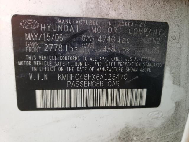 KMHFC46FX6A123470 - 2006 HYUNDAI AZERA SE WHITE photo 12