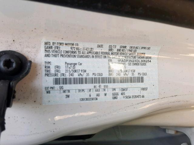 1FADP3N2XDL306254 - 2013 FORD FOCUS TITANIUM  photo 10