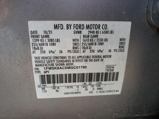 1FM5K8AC6MGC01790 - 2021 FORD EXPLORER POLICE INTERCEPTOR 银色 照片 13