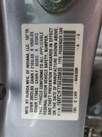 19XFC1F77GE205635 - 2016 HONDA CIVIC EXL GRAY photo 12