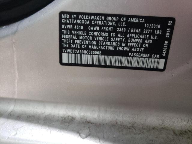1VWDT7A33HC030062 - 2017 VOLKSWAGEN PASSAT R-LINE ვერცხლისფერი ფოტო 12